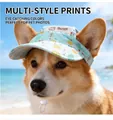Light blue dog baseball cap with cartoon prints on a Corgi at a sunny beach - S / Green Cartoon Print (B04420)