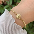 Elegant 18K gold plated bead bracelet featuring a classic Virgin Mary religious medal - Virgin Mary Medal Style