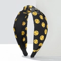 Fascia sportiva annodata con motivo baseball giallo su tessuto nero da donna - Nero