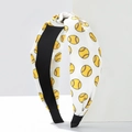 Fascia sportiva annodata con stampa baseball gialla e texture in tessuto bianco da donna - Bianco