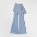 Hellblaue Schlag-Yogahose mit hoher Taille und asymmetrischem Rock mit Knöpfen - S / Mondblau