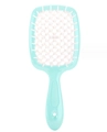 Mint green hollow detangling hair brush with honeycomb grid for wet hair styling - White With Green Stem