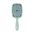 Green gradient hollow out hairbrush with deep teal massaging bristles for hair styling - Double Green - Wheat Straw Handle