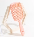 Hollow-out large paddle brush in soft pink color for fast drying and detangling hair - Orange Pink