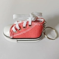 Miniature red canvas sneaker keychain with white laces and silver metal key ring - Orange