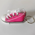 Miniature rose red canvas sneaker keychain with white laces and silver metal ring - Rose Red