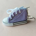 Mini high-top canvas shoe keychain in purple with white laces and rubber sole detail - Light Purple