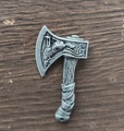 Vintage zilveren Viking bijl ketting met wolvenkop gravure en handvat in houtstijl - Antiek Tin (Bloemen Blauwe Ketting)