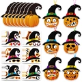Detail of Halloween DIY pumpkin witch sticker kit with various funny faces and spooky patterns - Qs Pumpkin Diy Sticker Set (72 Accessories) (24 Cards + 24 Stickers + 24 Ribbons) / 11.5*11*2cm
