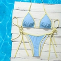 Two-piece light blue bikini with yellow contrast trim and side-tie high-cut bottom - Sky Blue & Creamy Yellow