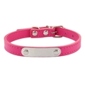 Hot pink leather dog collar with adjustable metal buckle and blank engravable nameplate - Rose Red