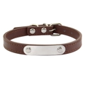 Classic dark brown leather dog collar with blank stainless steel ID tag and D-ring - Coffee / 1.3m# 1.3cm Wide * 35cm Long 26-32cm