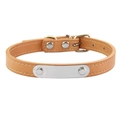 Adjustable light brown leather pet collar with a blank engravable metal nameplate - Khaki