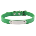 Grass green leather dog collar with adjustable silver buckle and engravable metal tag - Green