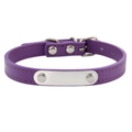 Adjustable purple leather dog collar with blank silver nameplate for custom engraving - Purple