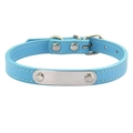 Light blue leather dog collar with adjustable silver buckle and blank metal ID tag - Light Blue / 1.3m# 1.3cm Wide * 35cm Long 26-32cm