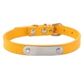 Bright yellow leather dog collar with adjustable metal buckle and blank ID nameplate - Gold