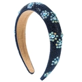 Cerchietto imbottito blu navy con cuori e stelle di strass lucidi e design a fiori - Blu scuro