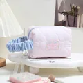 Beauty case rosa trapuntato a cuori con toppa sweet dream e manico a polso blu - Piccolo / Rosa