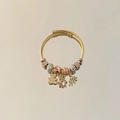 Pulsera dorada DIY con colgantes de corazón rosa y oso en cadena de metal espiral - Rosa