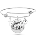 Bracciale regolabile in filo d'acciaio argento con ciondoli a croce e cuore Salmo 65:4 - Salmo 65:4 (Stile 4)