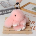 Pink faux fur bunny keychain with golden clip and white paws for bag accessory - Large / Pink