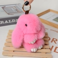 Hot pink faux rabbit fur keychain with gold ring clip for bags and car keys - Large / Hot Pink