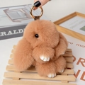 Light brown long-eared plush bunny charm with gold ring and monogram strap detail - Large / Tan