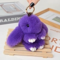 Fluffy purple plush rabbit keychain with white paws and gold metal ring for bags - Large / Deep purple