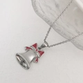 Festliche silberne Glocken-Halskette mit roter Schleife und Edelstahlkette - Glocke