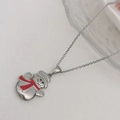 Weihnachts-Schneemann-Halskette aus Edelstahl in Silber mit rotem Schal-Detail - Schneemann