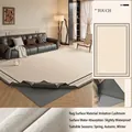 Washable chenille area rug in beige with black geometric border for living rooms - Removable And Washable Faux Cashmere - Modern Afternoon Tea