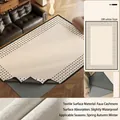 Washable beige chenille rug with polka dot border and anti-slip backing for living room - Removable And Washable Faux Cashmere - Light White Style