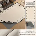Washable beige chenille rug with black geometric border and dual-layer detachable design - Loop Pile Style / 140×200CM (Rug Surface + 4mm Standard Base) / Darcy Manor