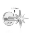 S925 sterling silver star-shaped flat back cartilage stud earring measuring 1.2x6mm - Star Style / Medium Version / White Gold