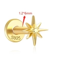 S925 sterling silver gold star cartilage stud with 1.2x6mm flat back screw design - Star Style / Medium Version / Gold