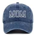 Vintage navy blue washed cotton baseball cap with white MOM embroidery for women - Adjustable / Navy Blue MOM (Cut-out Style)