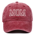 Vintage washed cotton baseball cap in wine red with white MOM embroidery - Adjustable / Wine Red MOM (Cut-out Style)