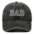 Washed black denim baseball cap featuring white DAD embroidery and vintage style - Adjustable / Black DAD (Cut-out Style)
