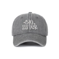 Dark grey washed cotton baseball cap with white Big Sister embroidery and heart detail - Adjustable / Grey Big Sister