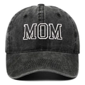 Vintage washed cotton baseball cap in charcoal grey with white MOM embroidery - Adjustable / Black MOM (Cut-out Style)