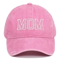 Pink washed cotton baseball cap with white MOM embroidery and retro distressed finish - Adjustable / Pink MOM (Cut-out Style)