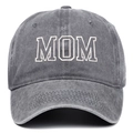Dark grey washed cotton baseball cap featuring MOM embroidery in a vintage dad hat style - Adjustable / Grey MOM (Cut-out Style)