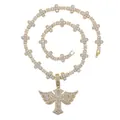 Hip-hop gold cross pendant necklace set with sparkling cubic zirconia on tennis chain - Gold Set 51cm