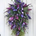 Vertical floral swag featuring purple tulips and lavender greenery for home door decoration - Spring Front Door Wreath
