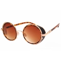 Steampunk round sunglasses with gold metal frame, brown gradient lenses and side shields - Leopard / Brown