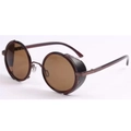 Steampunk round sunglasses with bronze metal frames and brown lenses with side shields - Coffee Frame Tea Lens