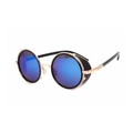 Steampunk round sunglasses with blue reflective lenses and golden metal frames - Gold Frame Blue Mirror