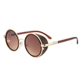 Retro steampunk round sunglasses with gold metal frame and brown side shields - Tea Frame Gradient Tea Lens