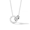 Titanium steel interlocking double ring necklace with Roman numerals and cubic zirconia - Necklace / Silver